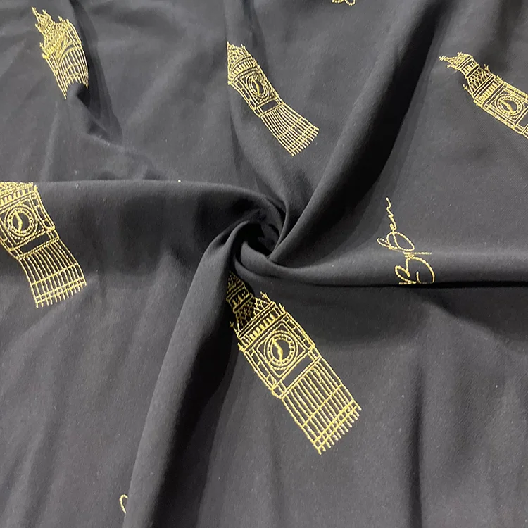 Big Ben Gold Embroidery Tencel Fabric - 022