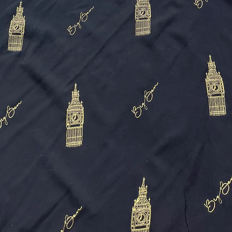 Big Ben Gold Embroidery Tencel Fabric - 022