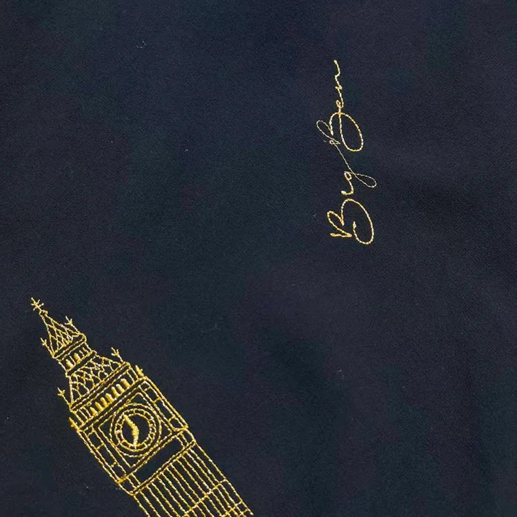 Big Ben Gold Embroidery Tencel Fabric - 022