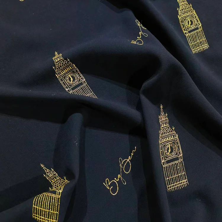 Big Ben Gold Embroidery Tencel Fabric - 022