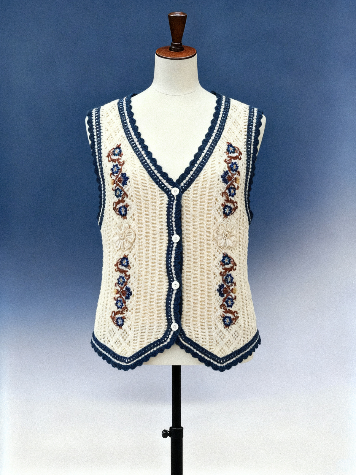 Floral Embroidered Crochet Vest - FM0102000022