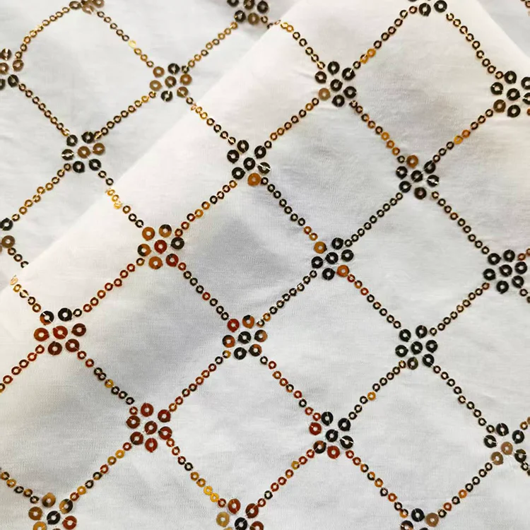 Sequin Lattice Check Tencel Blend Fabric - 023