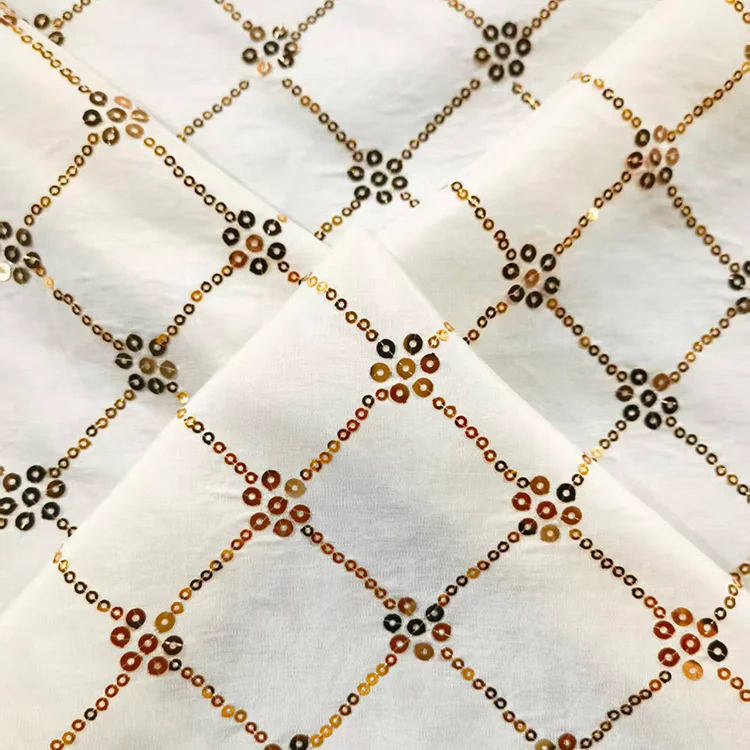 Sequin Lattice Check Tencel Blend Fabric - 023