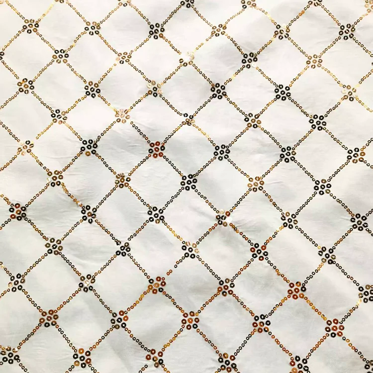 Sequin Lattice Check Tencel Blend Fabric - 023