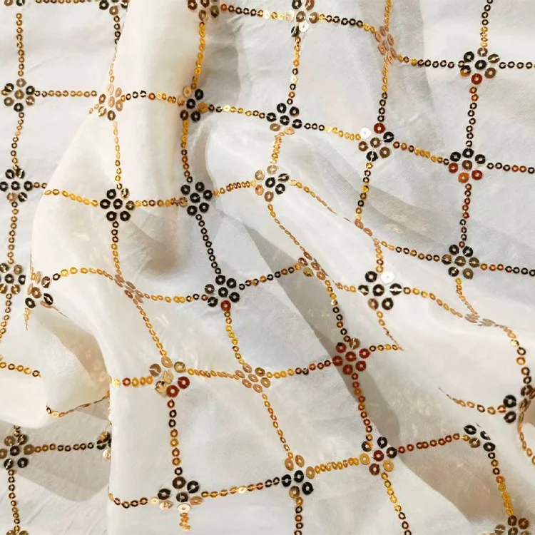 Sequin Lattice Check Tencel Blend Fabric - 023