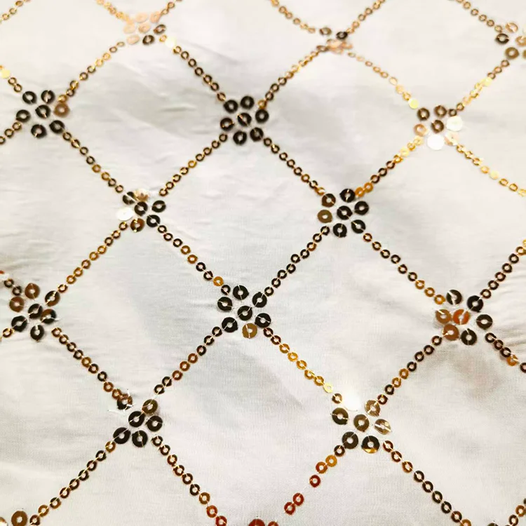 Sequin Lattice Check Tencel Blend Fabric - 023