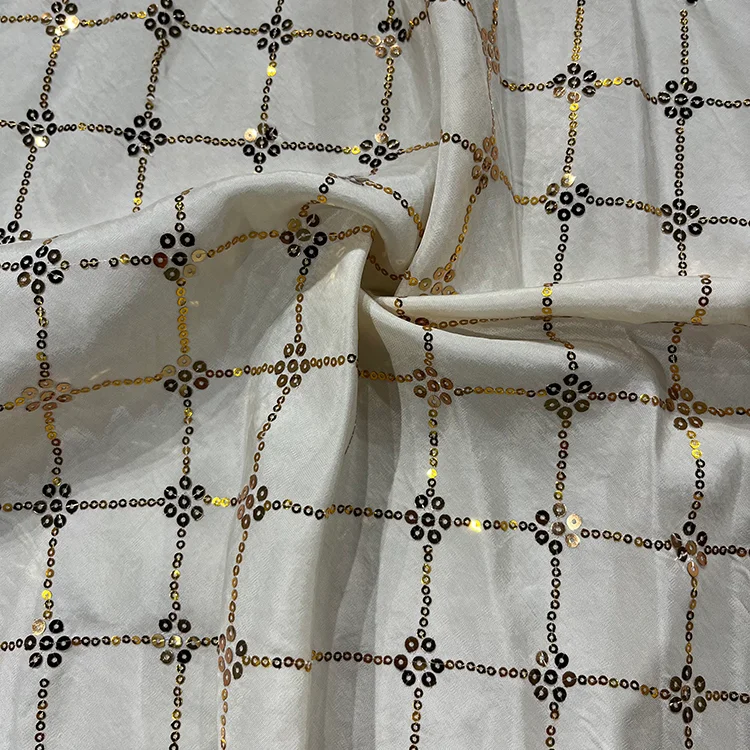 Sequin Lattice Check Tencel Blend Fabric - 023