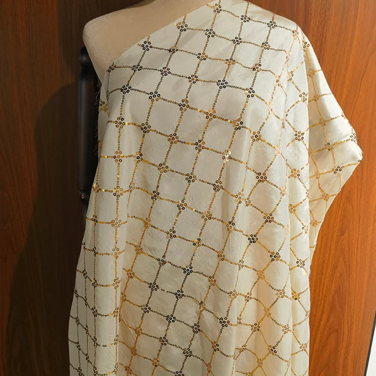 Sequin Lattice Check Tencel Blend Fabric - 023