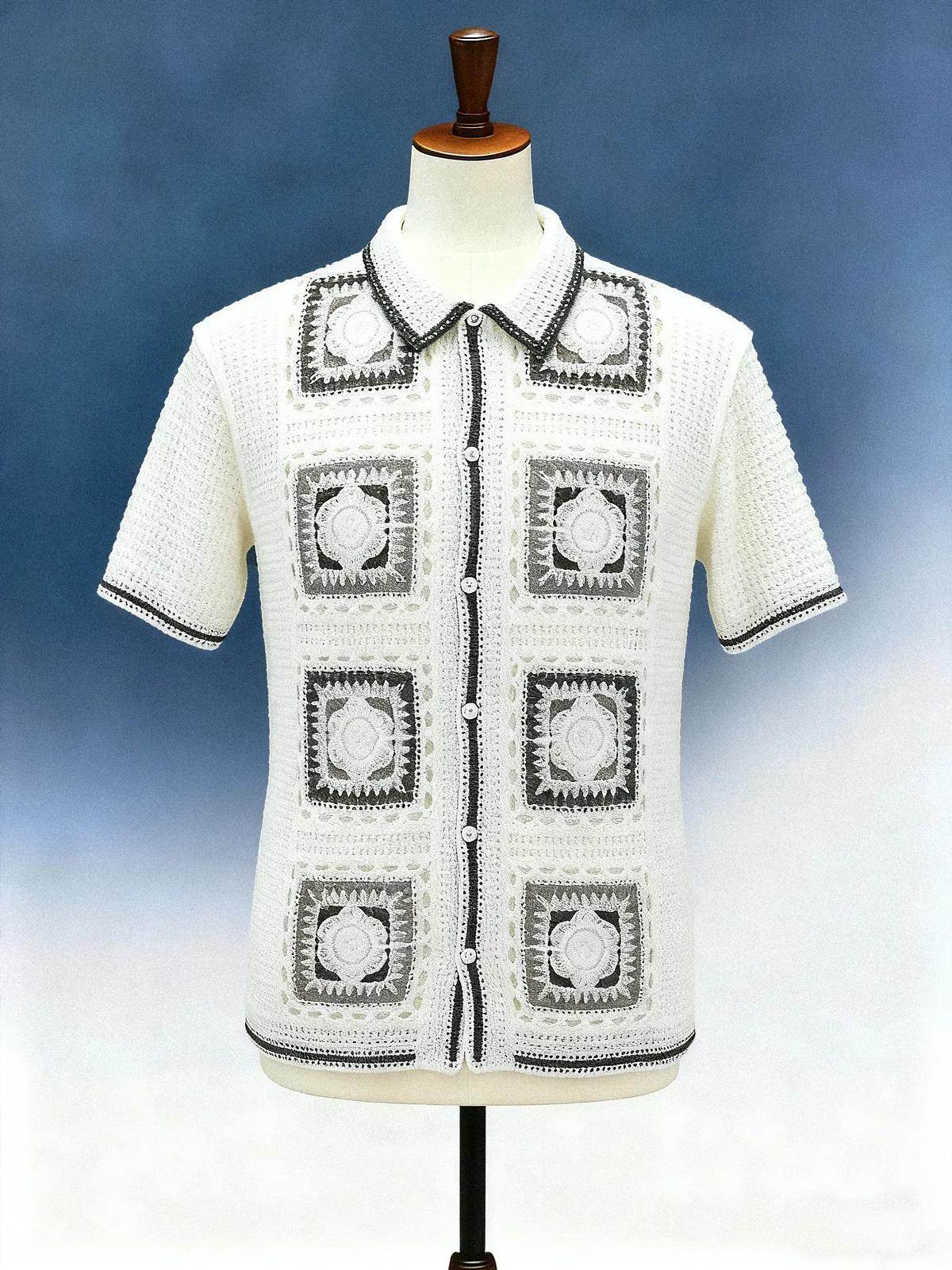 Men's Geometric Crochet Polo - FM0101000024