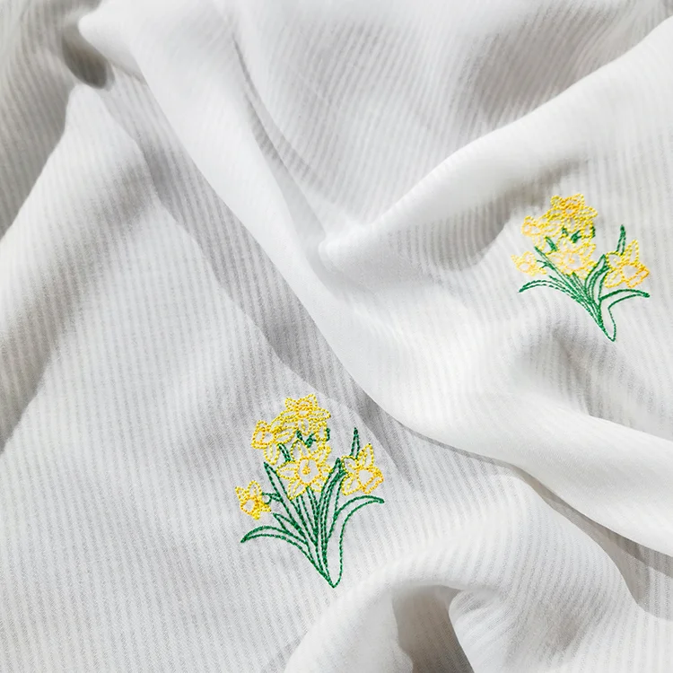 Yellow Floral Embroidered Pinstripe Tencel - 027