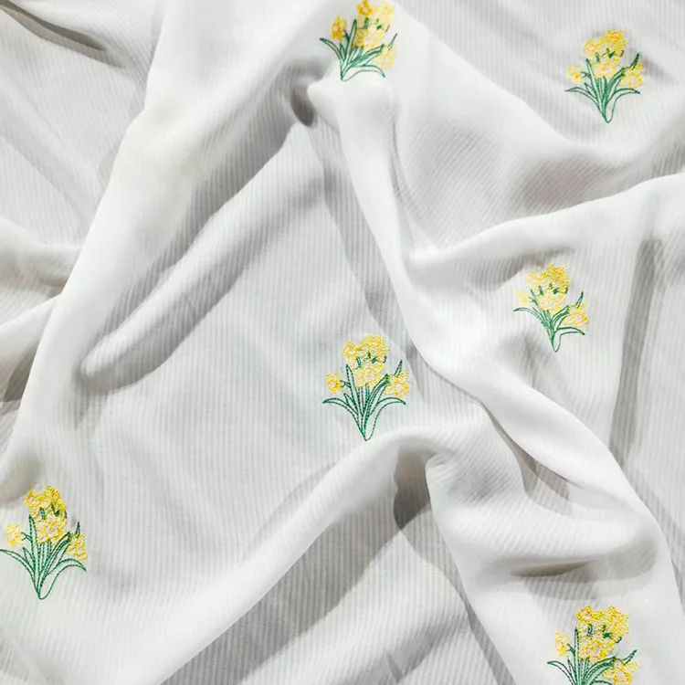 Yellow Floral Embroidered Pinstripe Tencel - 027