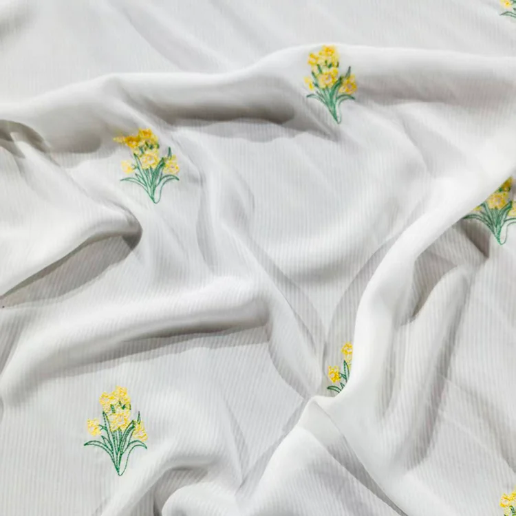 Yellow Floral Embroidered Pinstripe Tencel - 027