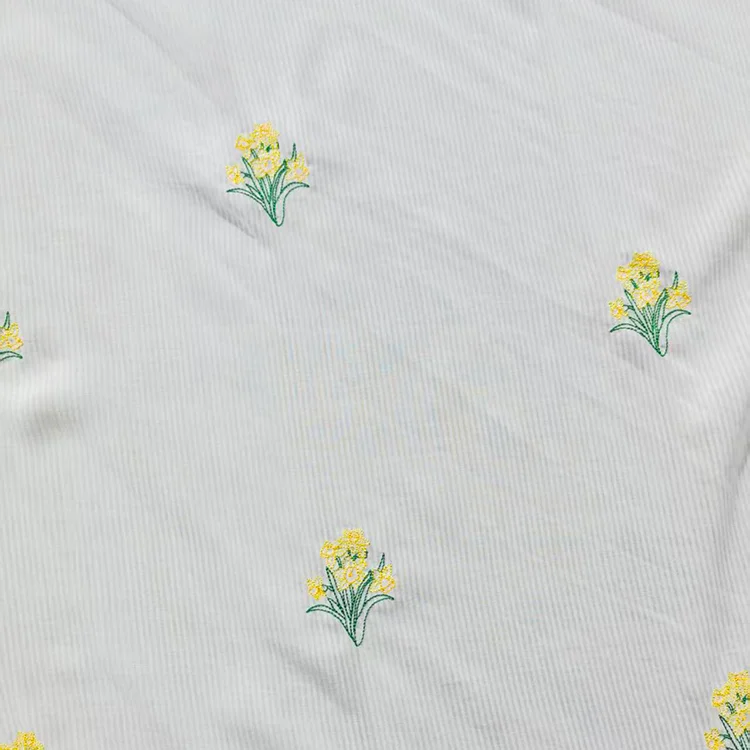 Yellow Floral Embroidered Pinstripe Tencel - 027