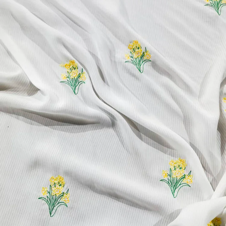 Yellow Floral Embroidered Pinstripe Tencel - 027