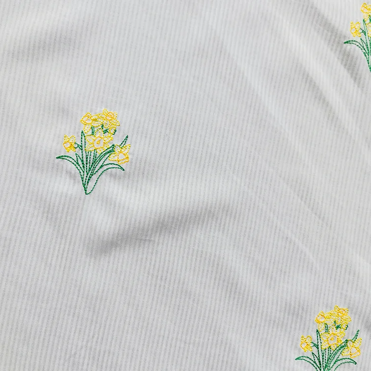 Yellow Floral Embroidered Pinstripe Tencel - 027