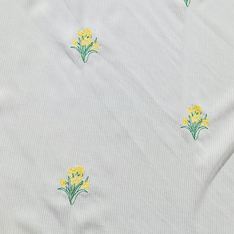 Yellow Floral Embroidered Pinstripe Tencel - 027