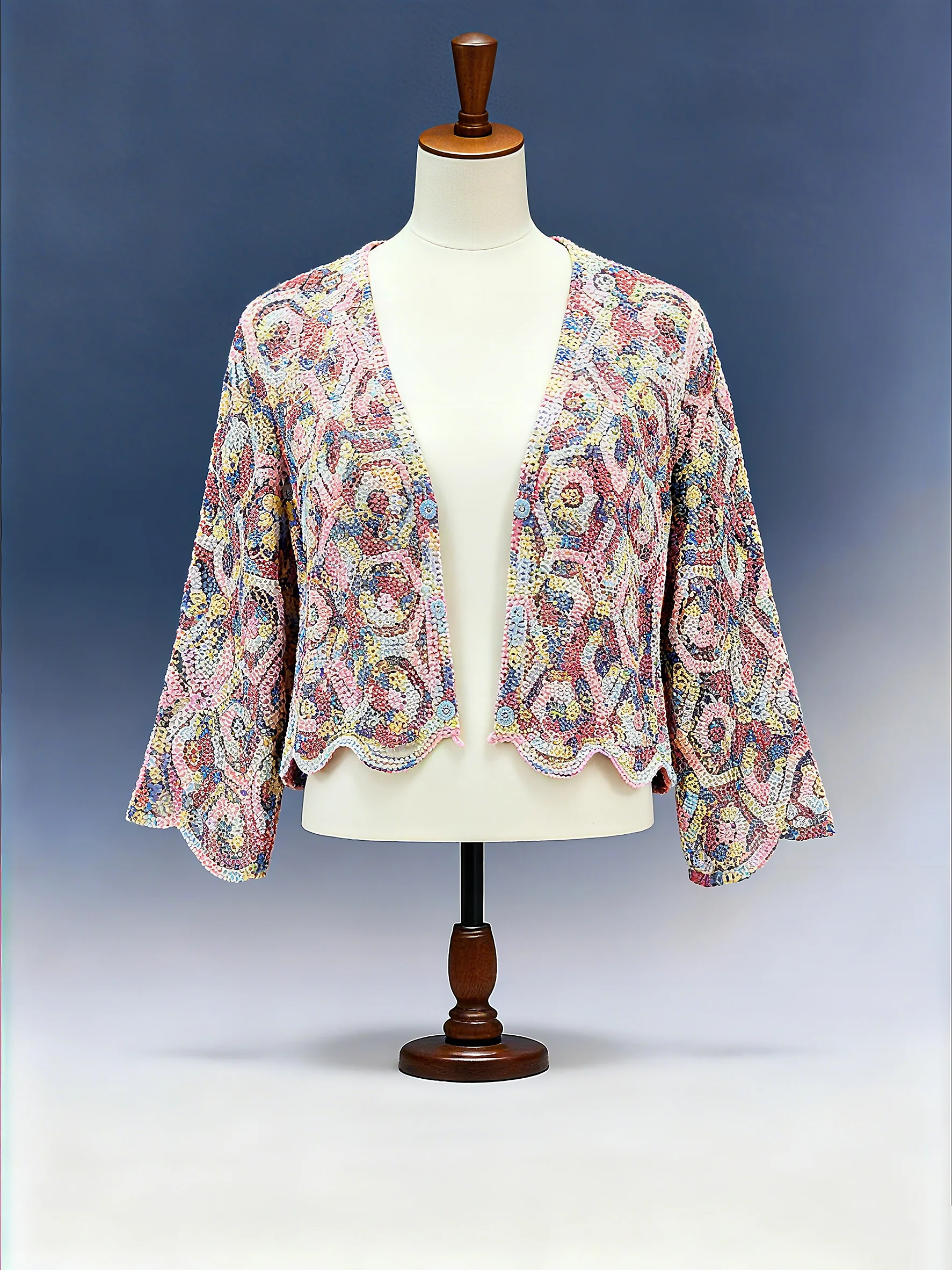 Variegated Pastel Crochet Hexagon Cardigan - FM0102000029