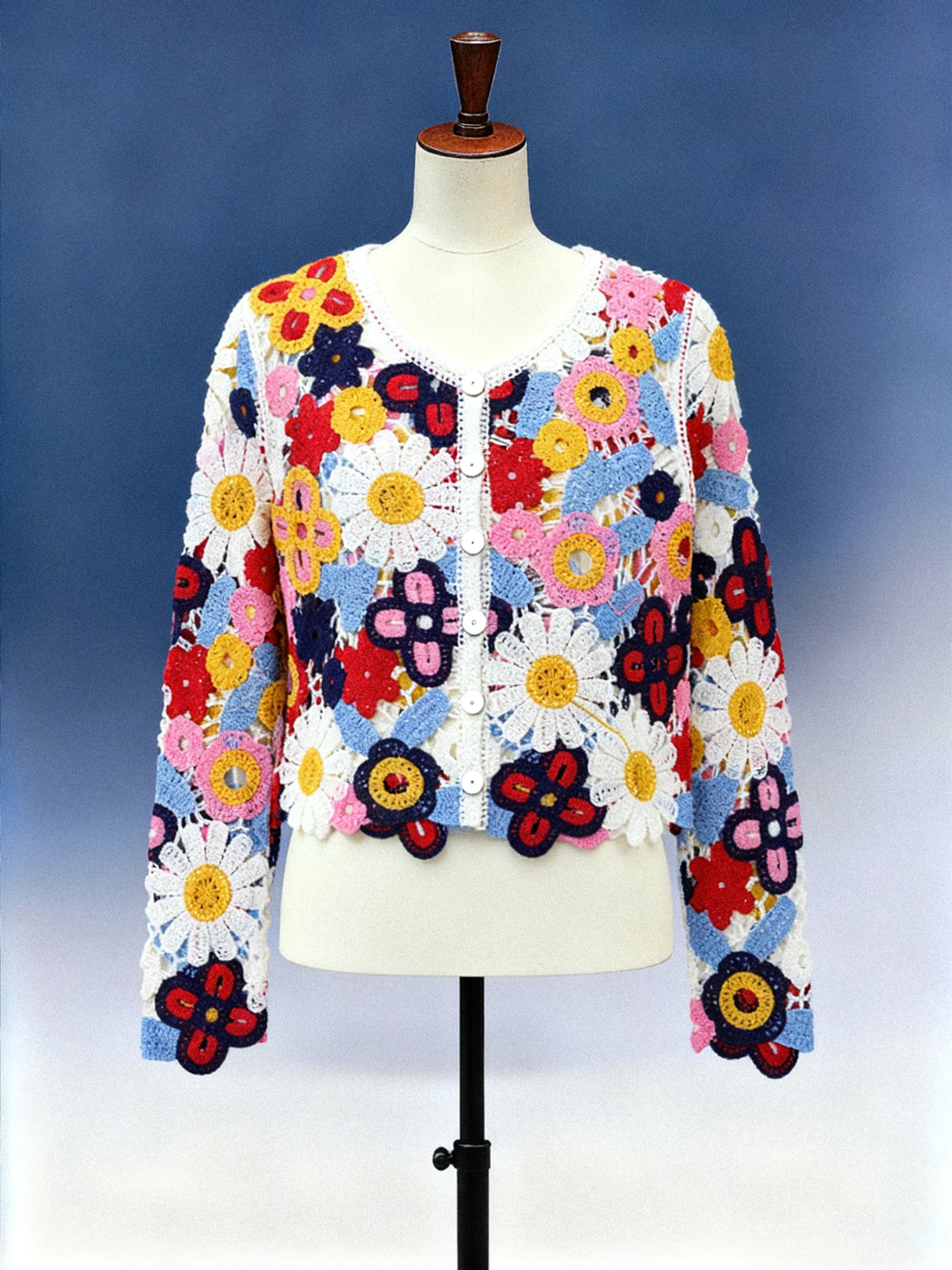 Multi-Color Floral Crochet Cardigan - FM0102000038