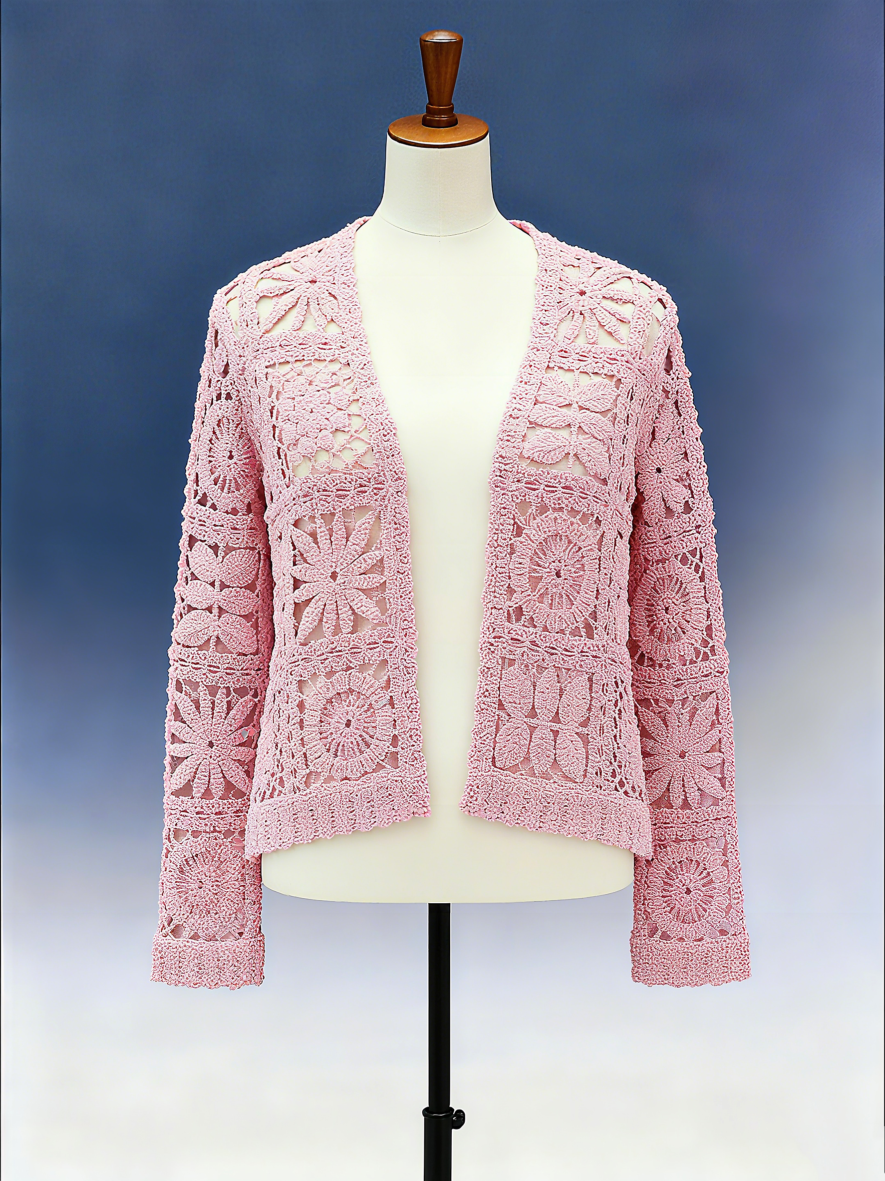 Marled Pink Floral Patchwork Crochet Cardigan - FM0102000040