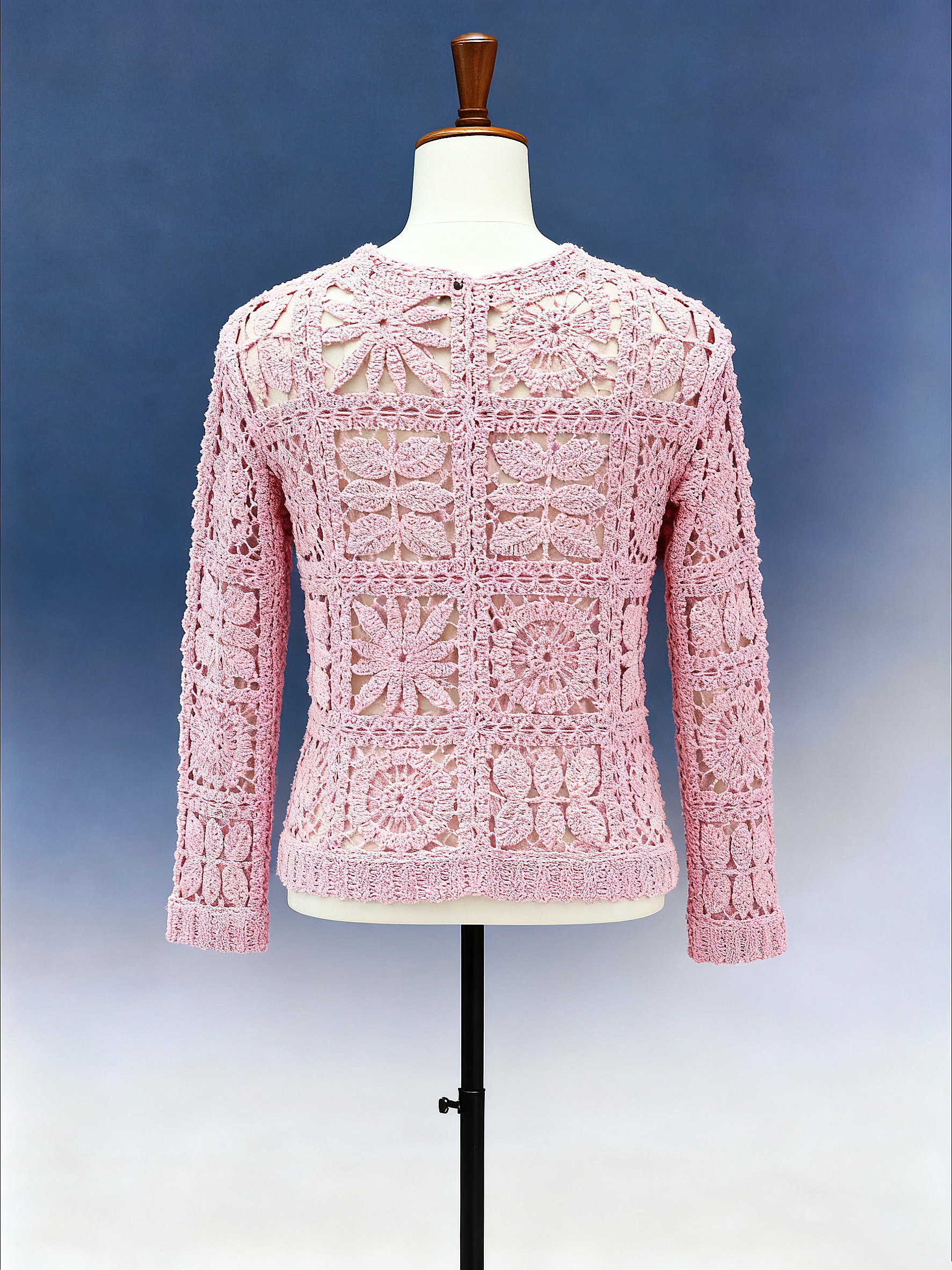 Marled Pink Floral Patchwork Crochet Cardigan - FM0102000040