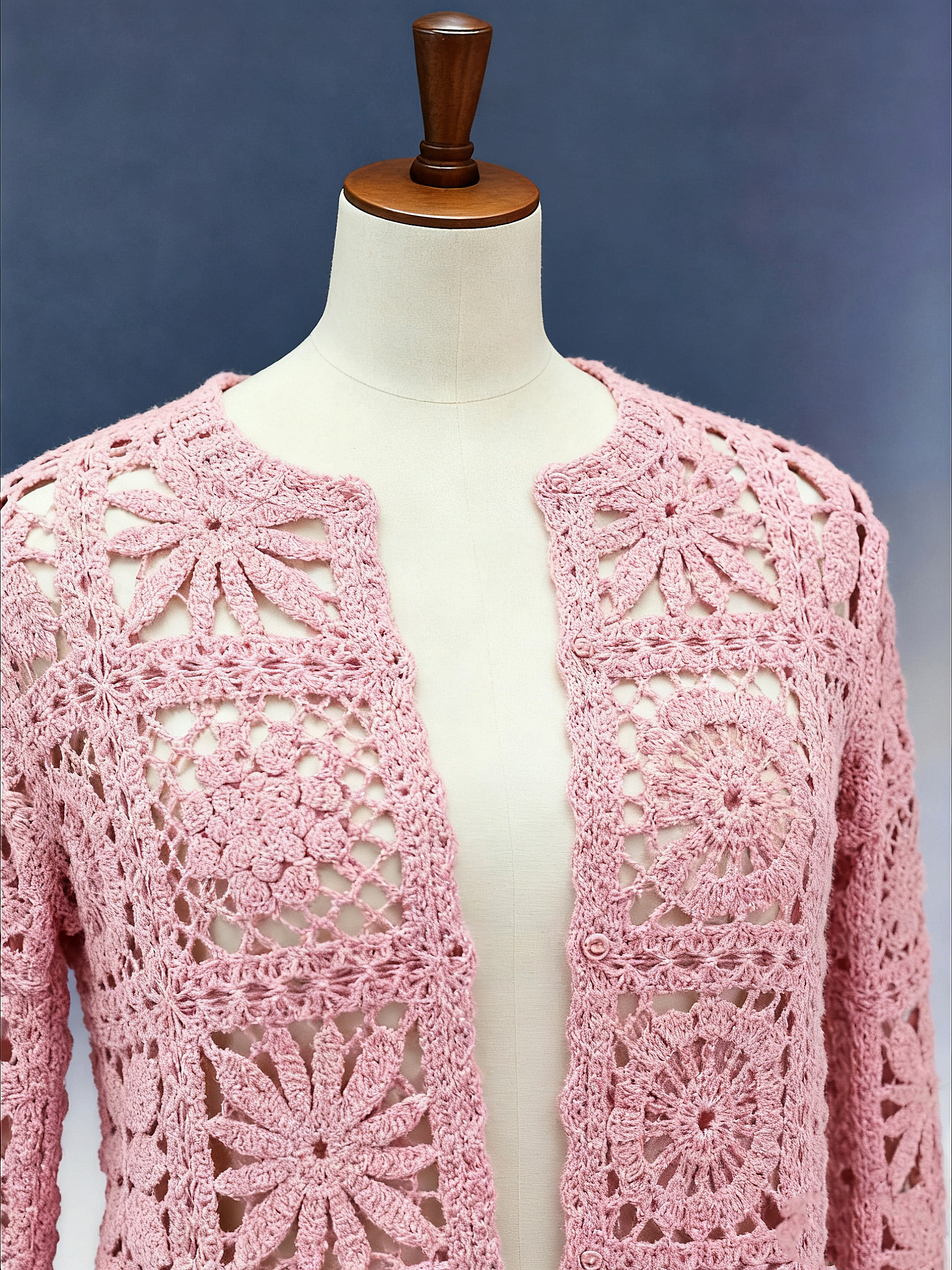 Marled Pink Floral Patchwork Crochet Cardigan - FM0102000040