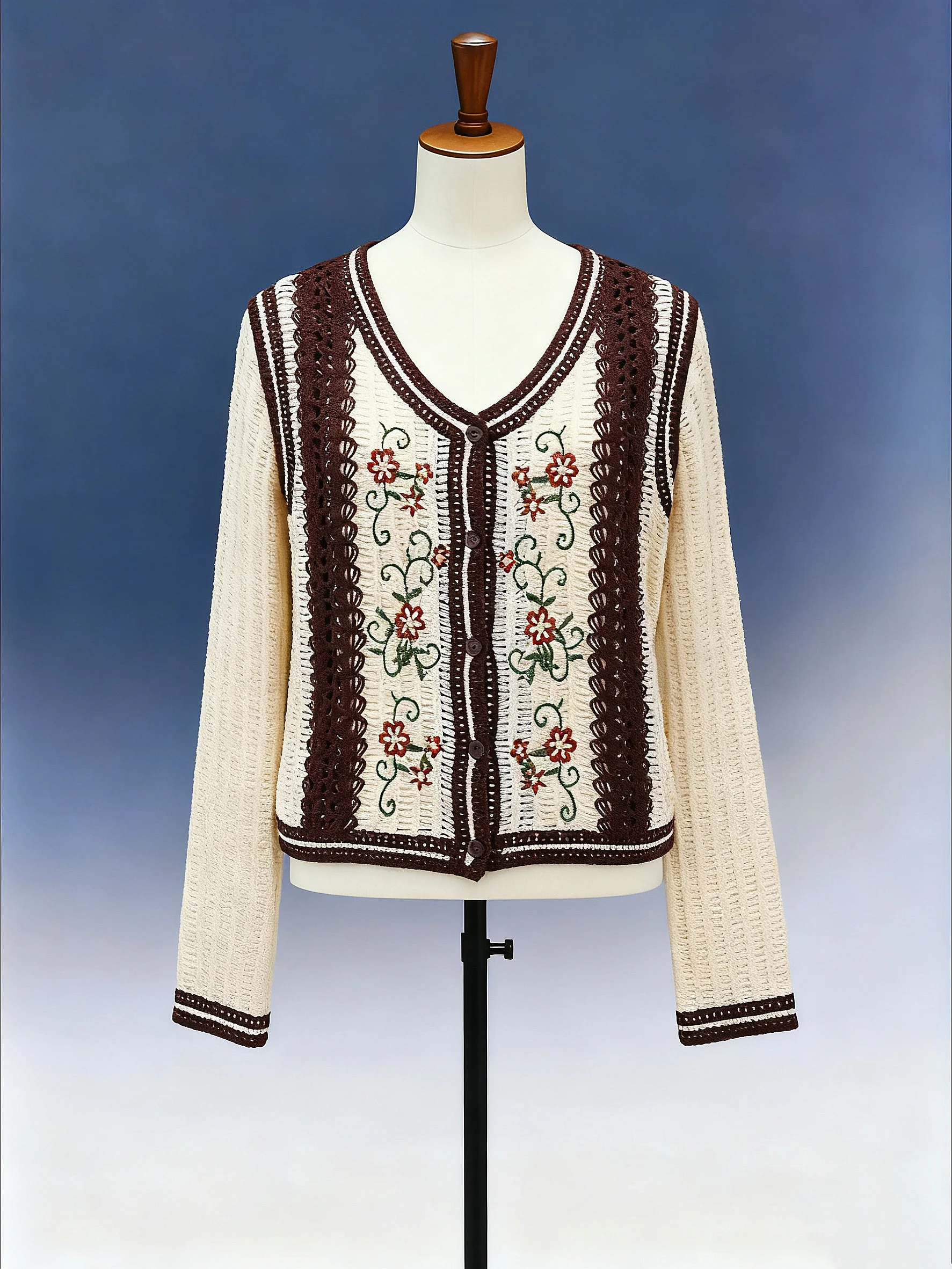 Floral Embroidered Crochet Cardigan - FM0102000041