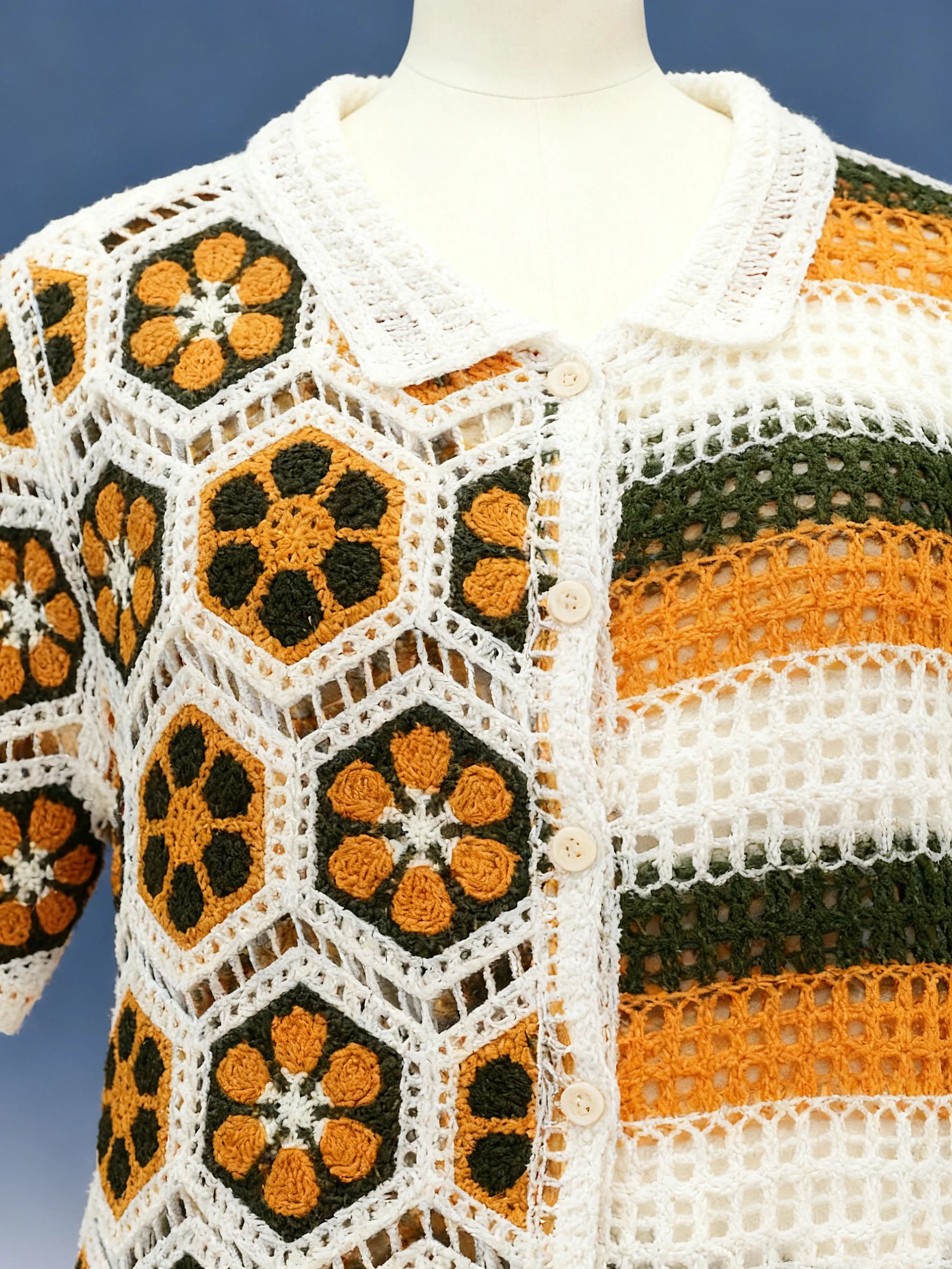 Geometric Patchwork Crochet Shirt - FM0102000042