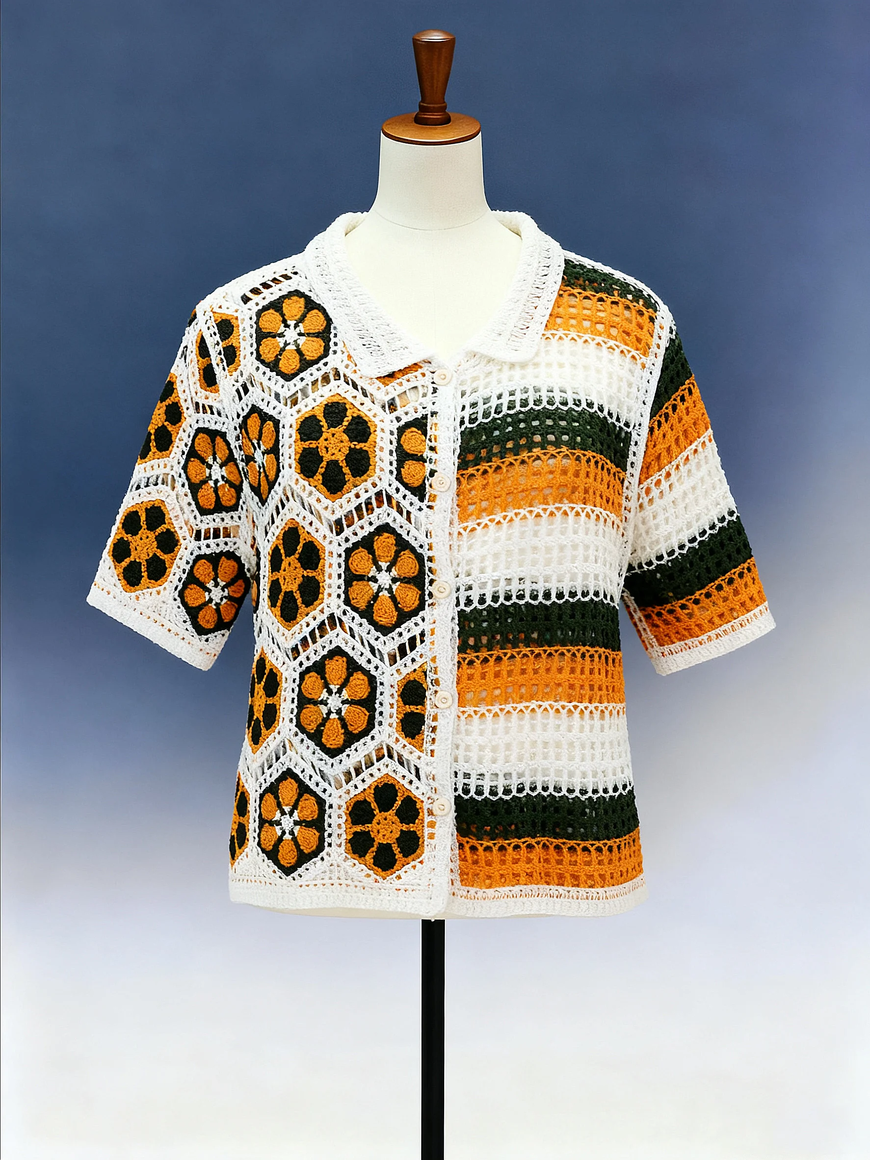 Geometric Patchwork Crochet Shirt - FM0102000042