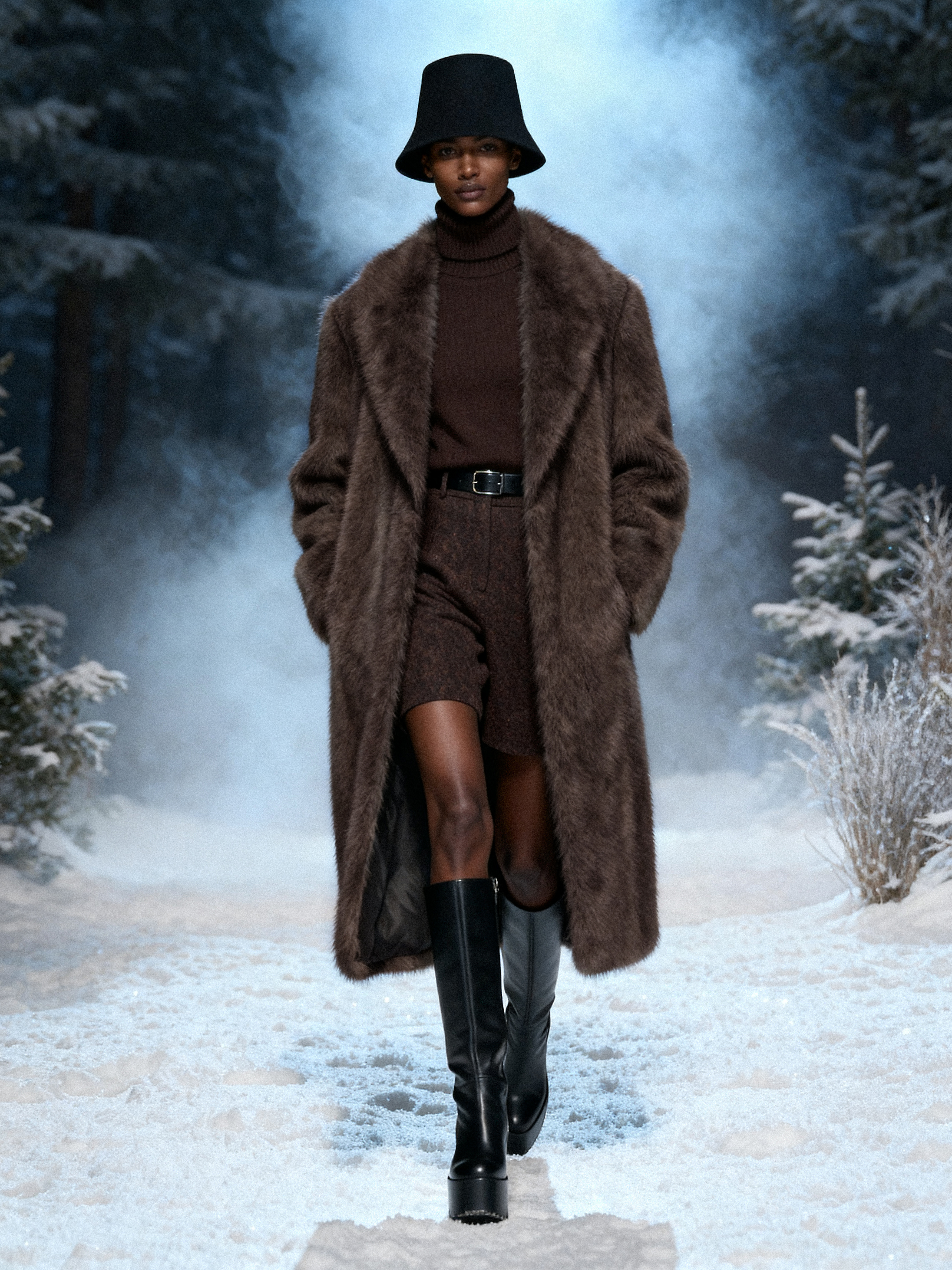 Long Faux Mink Fur Robe Coat - FM0202000055