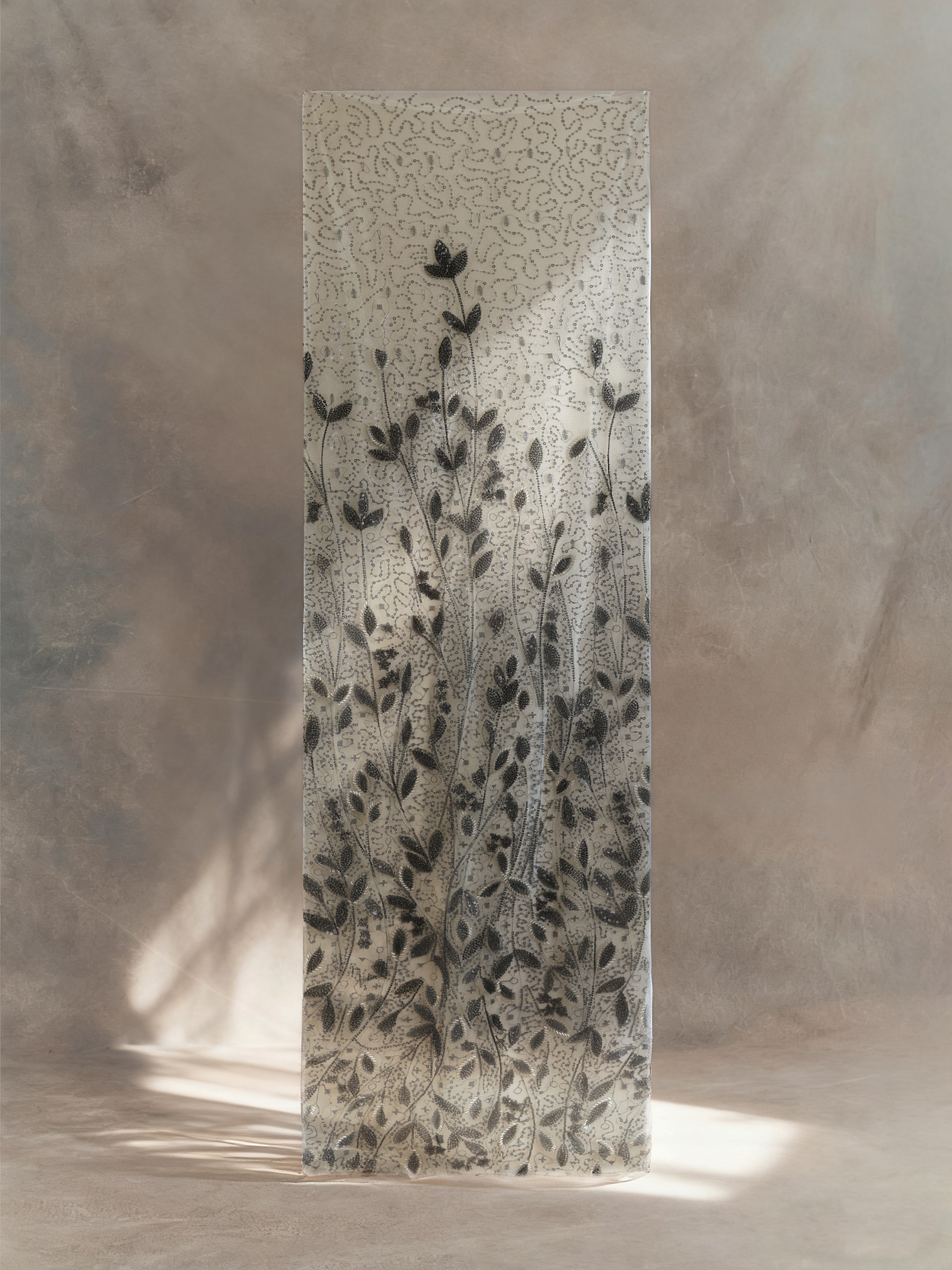 FT25-056B: Elegant Botanical Vine Beaded Lace with Layered Sequin Embroidery