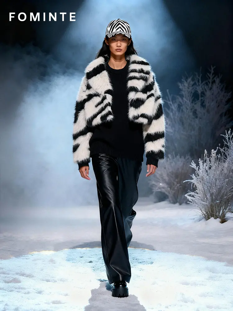 Wholesale Cropped Zebra Print Faux Fur Jacket - FM0202000058