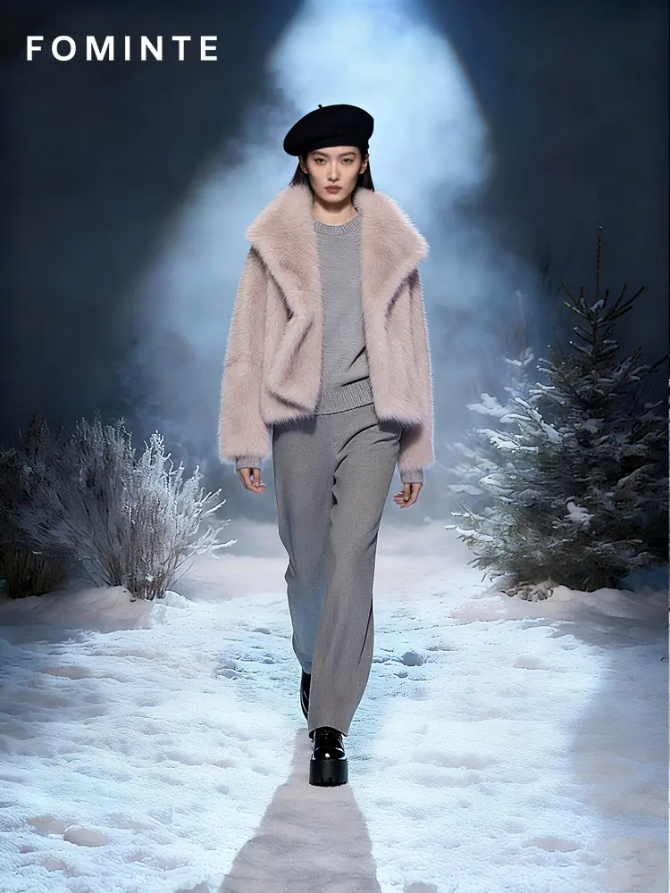 Wholesale Cropped Faux Mink Jacket with Snaps - FM0202000059