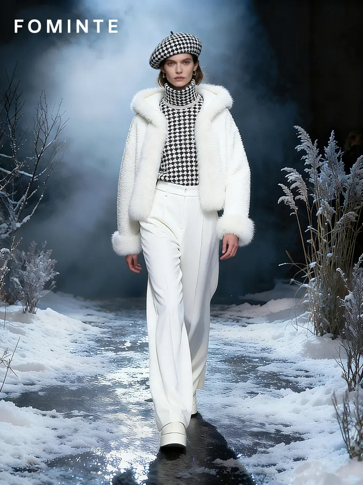 Wholesale Cropped Teddy Fleece Jacket with Faux Fox Fur - FM0202000065