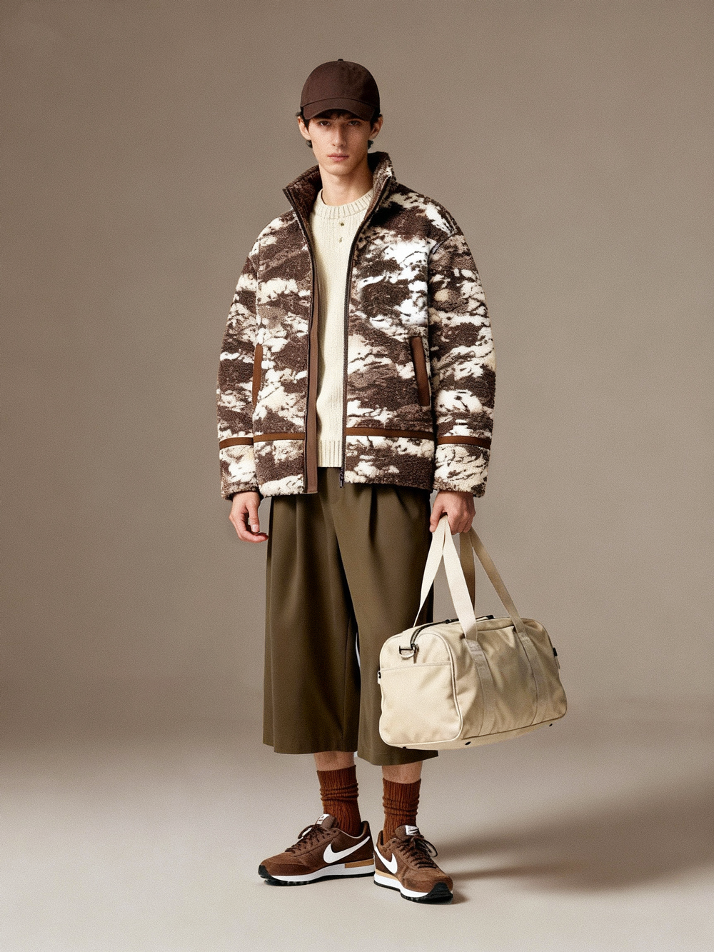 Printed Sherpa Fleece Jacket (Coffee Camo) - FM0302000068