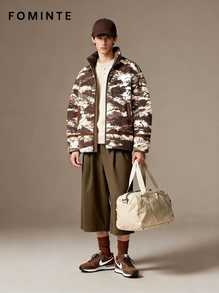 WholesalePrinted Sherpa Fleece Jacket (Coffee Camo) - FM0302000068