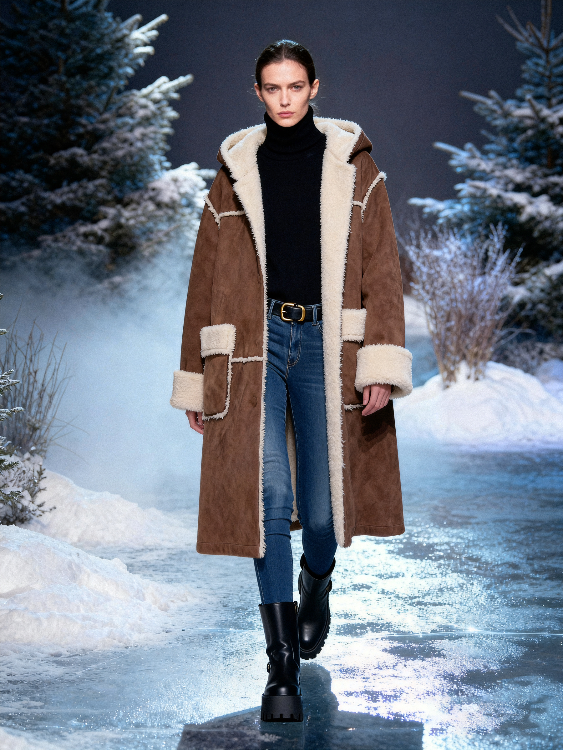 Long Faux Shearling Duster Coat - FM0302000078