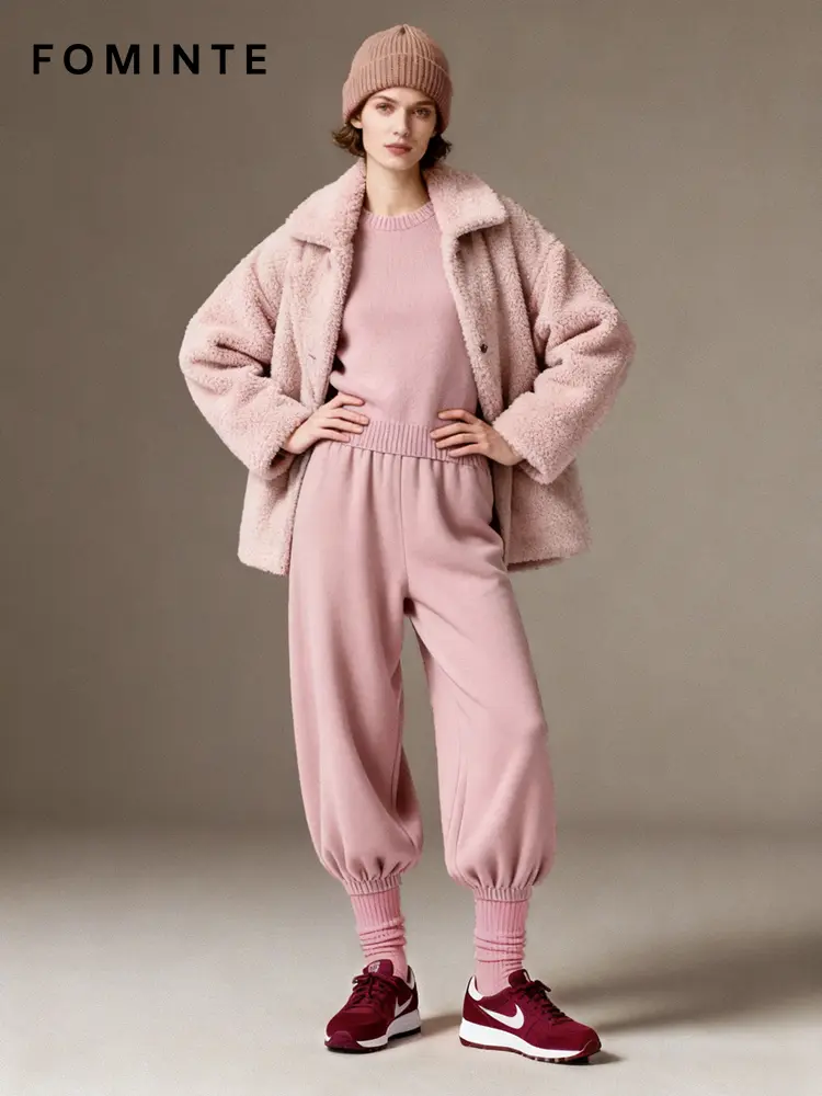 WholesalePink Teddy Fleece Car Coat with Notch Collar - FM0302000081