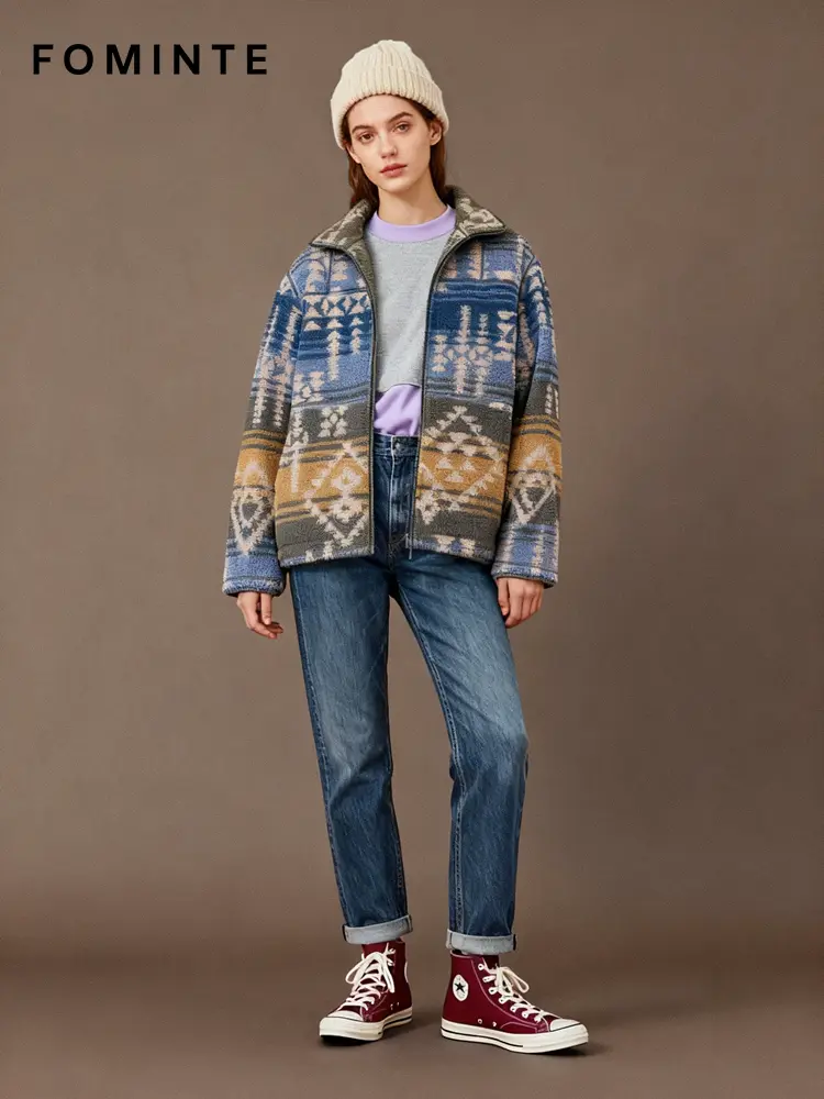 WholesaleAztec Print Sherpa Fleece Jacket - FM0302000083