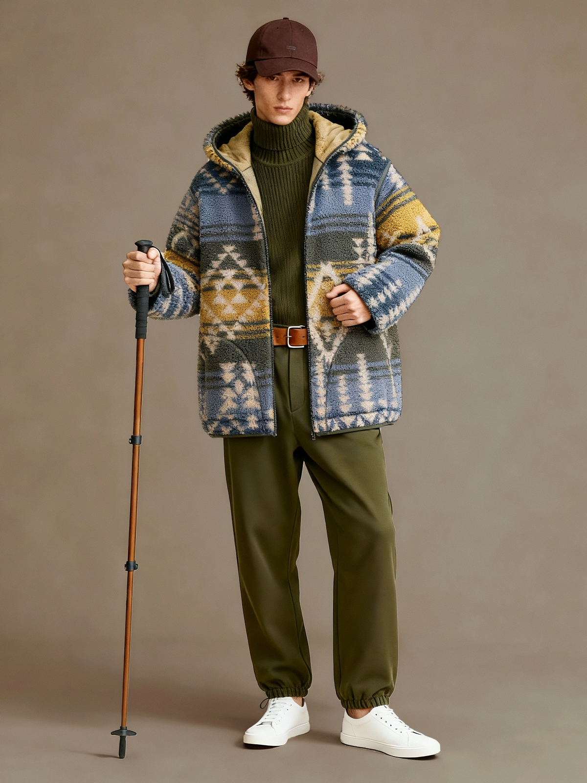 Hooded Aztec Sherpa Fleece Jacket - FM0302000084