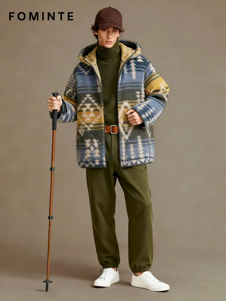 WholesaleHooded Aztec Sherpa Fleece Jacket - FM0302000084