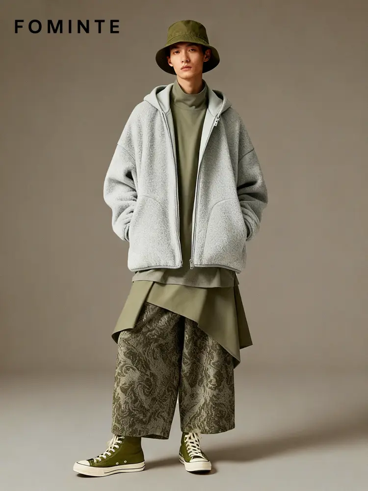 WholesaleSolid Hooded Sherpa Fleece Jacket - FM0302000085