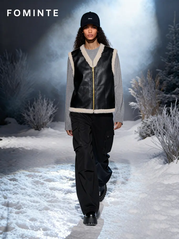 Wholesale Faux Leather Sherpa-Lined Reversible Vest - FM0302000088