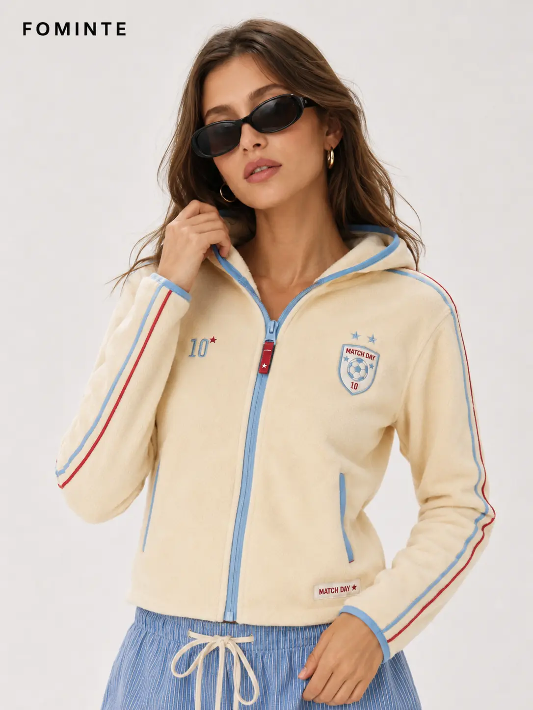 Solid‑Color Fleece Hooded Cardigan, Soccer No.10 Jersey Design Custom Sportswear‑FM0802000401‑1