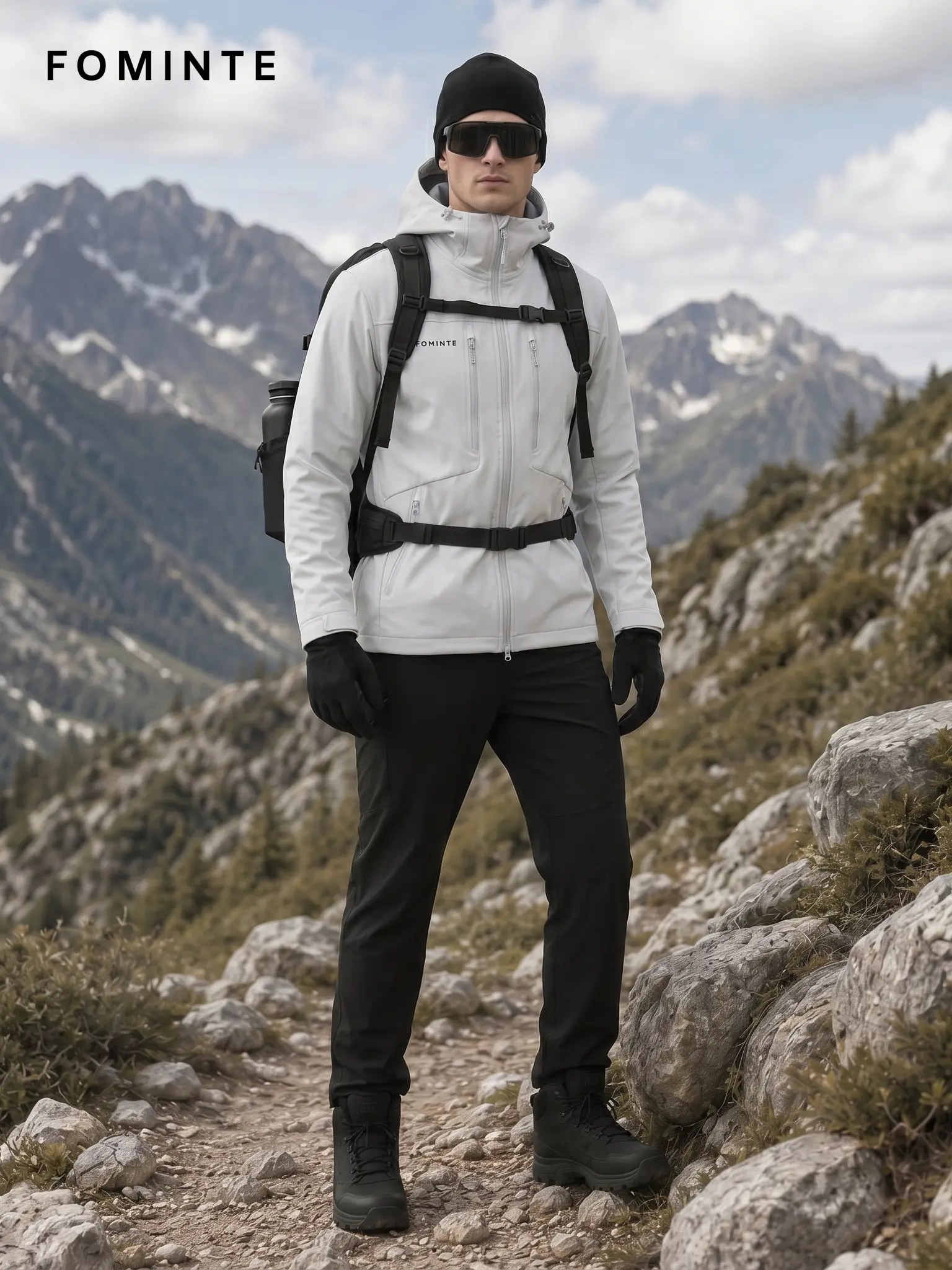 Men's Sage Grey Hooded Softshell Hiking Jacket