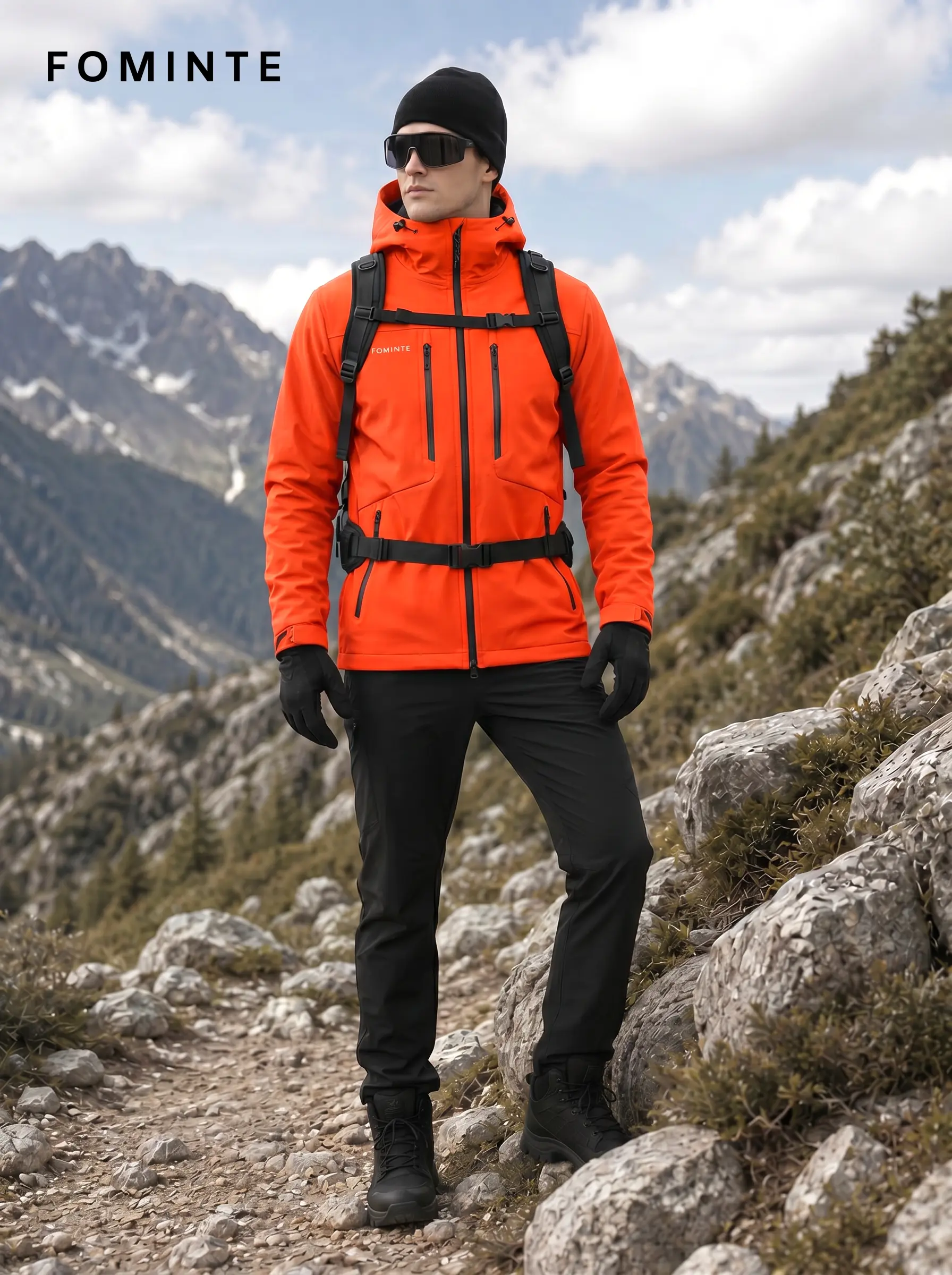 Men's Vermilion Red Hooded Softshell Hiking Jacket