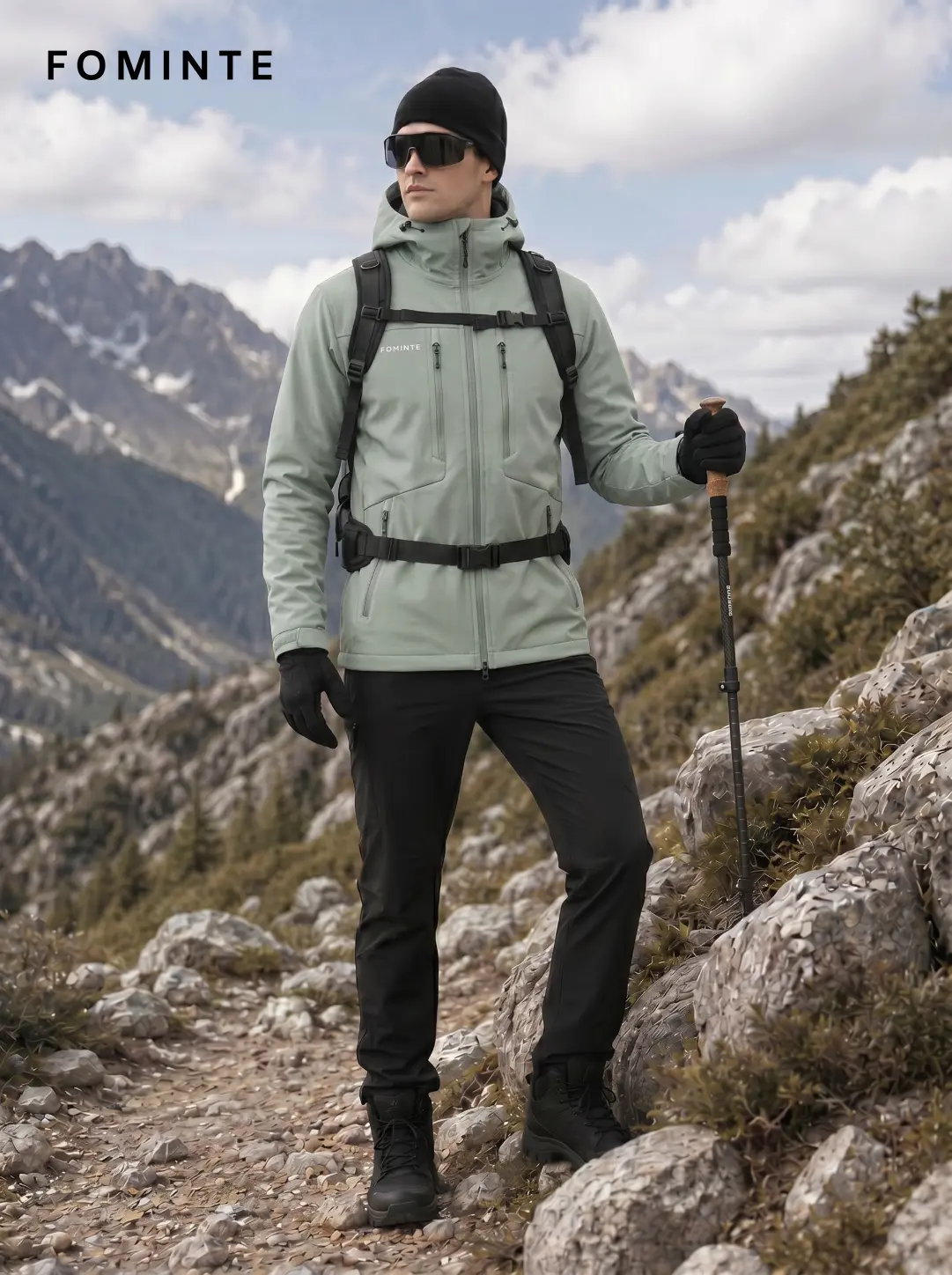 Men's Mist Green Hooded Softshell Hiking Jacket
