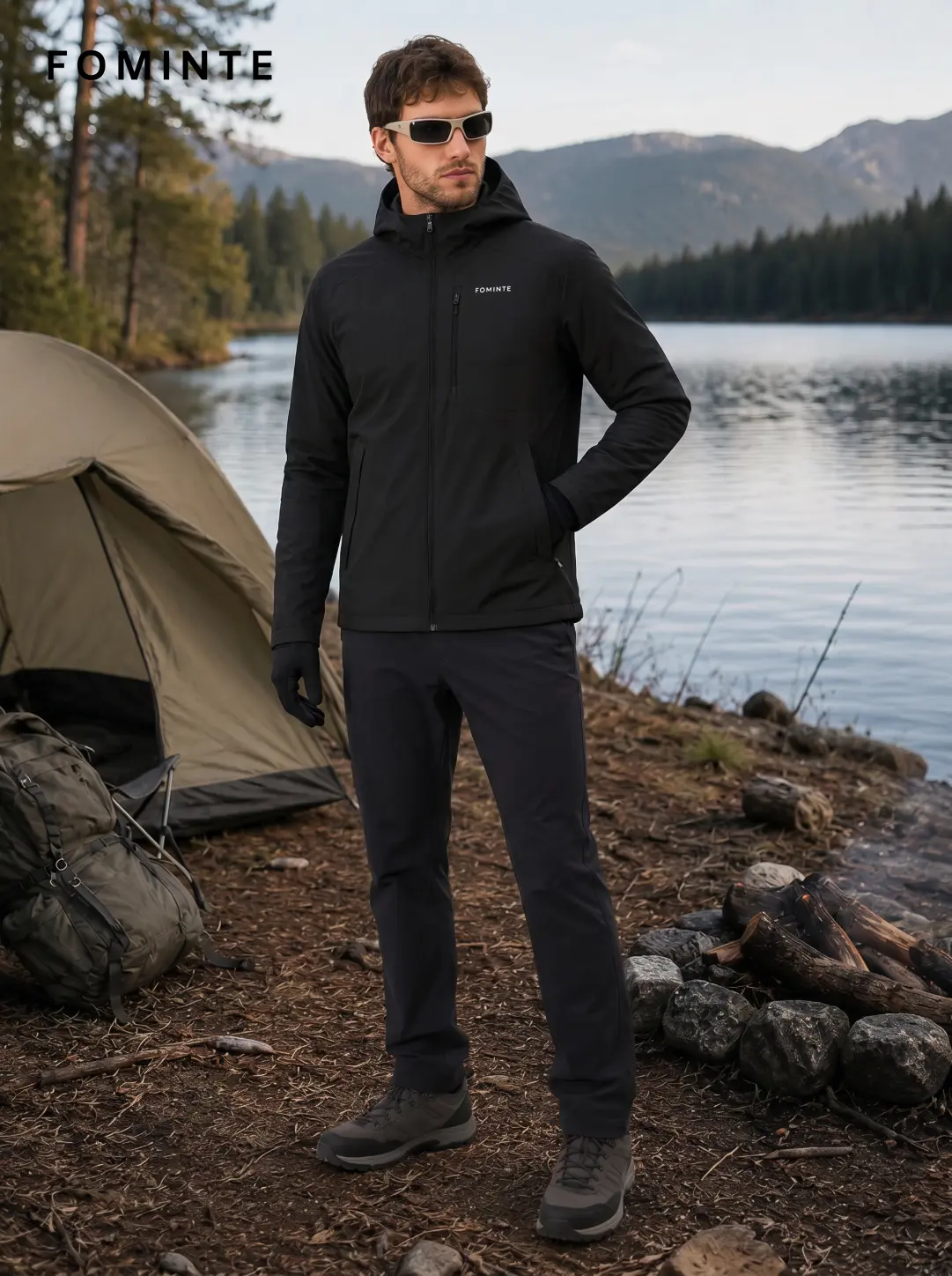 Men's Black Hooded Softshell Jacket