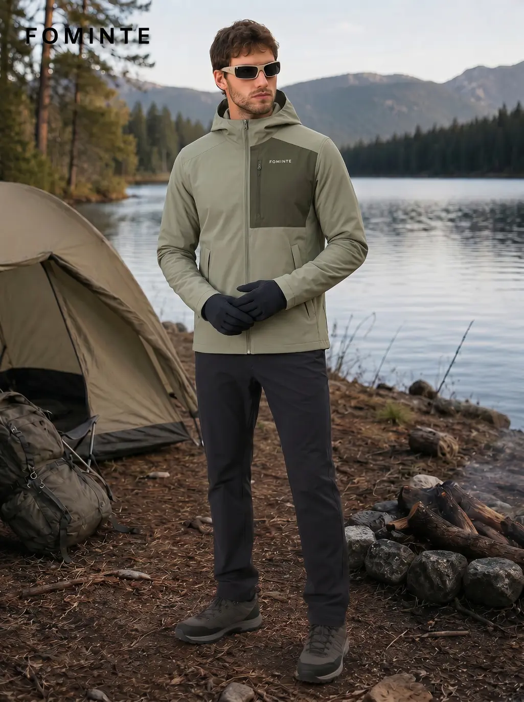 Men's Light Moss Green Hooded Softshell Jacket