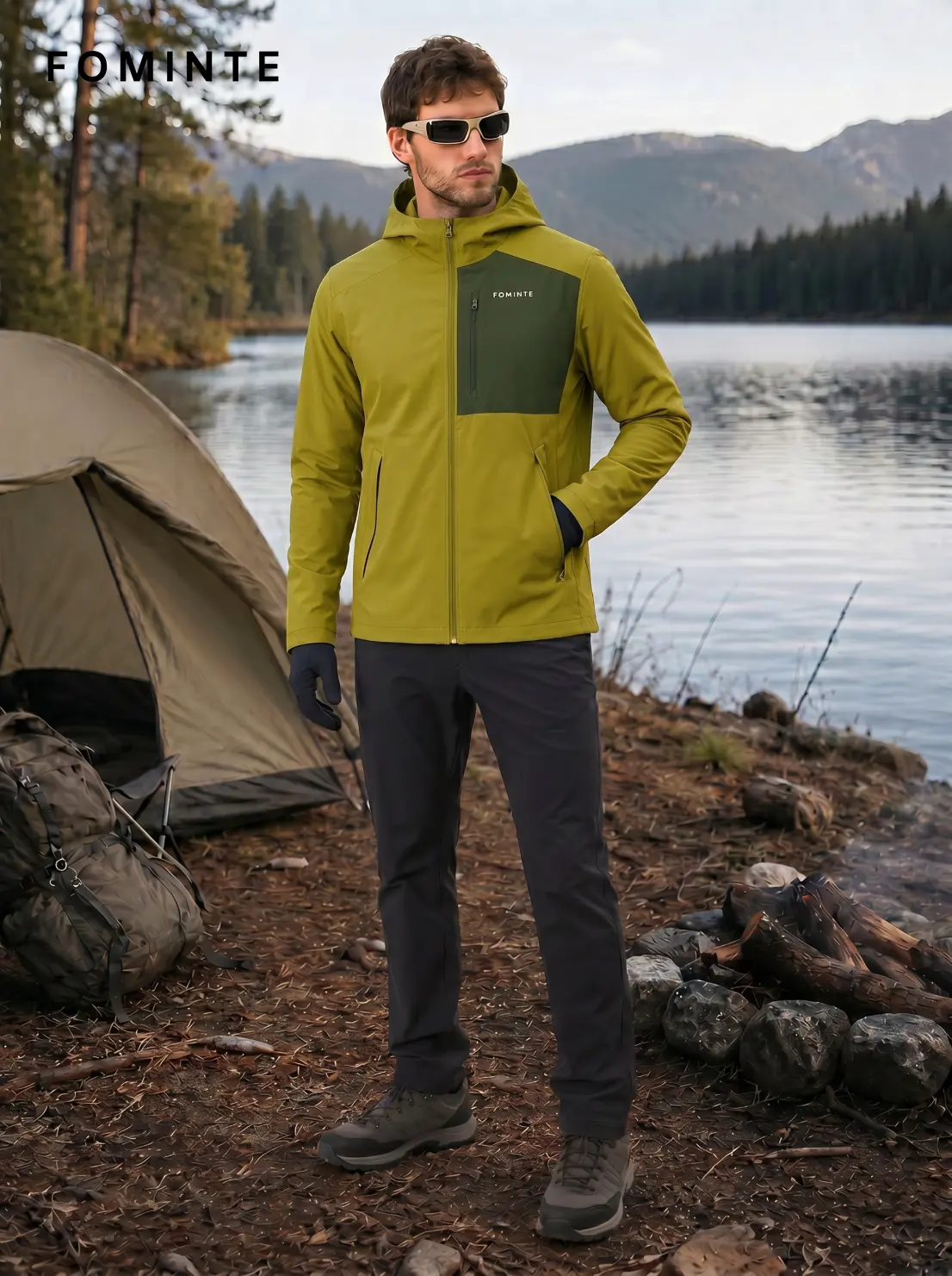 Men's Grass Green Hooded Softshell Jacket