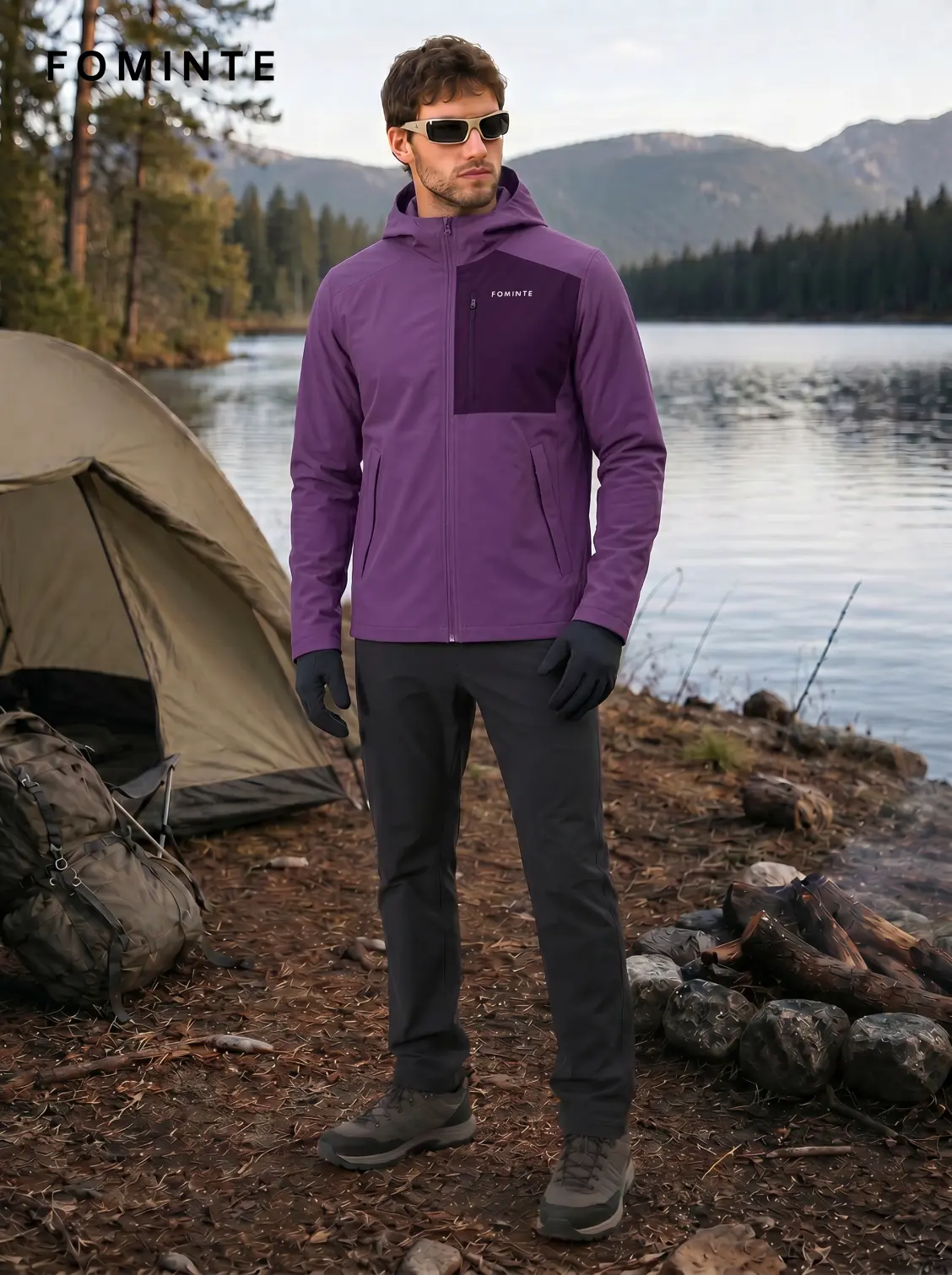Men's Purple Hooded Softshell Jacket